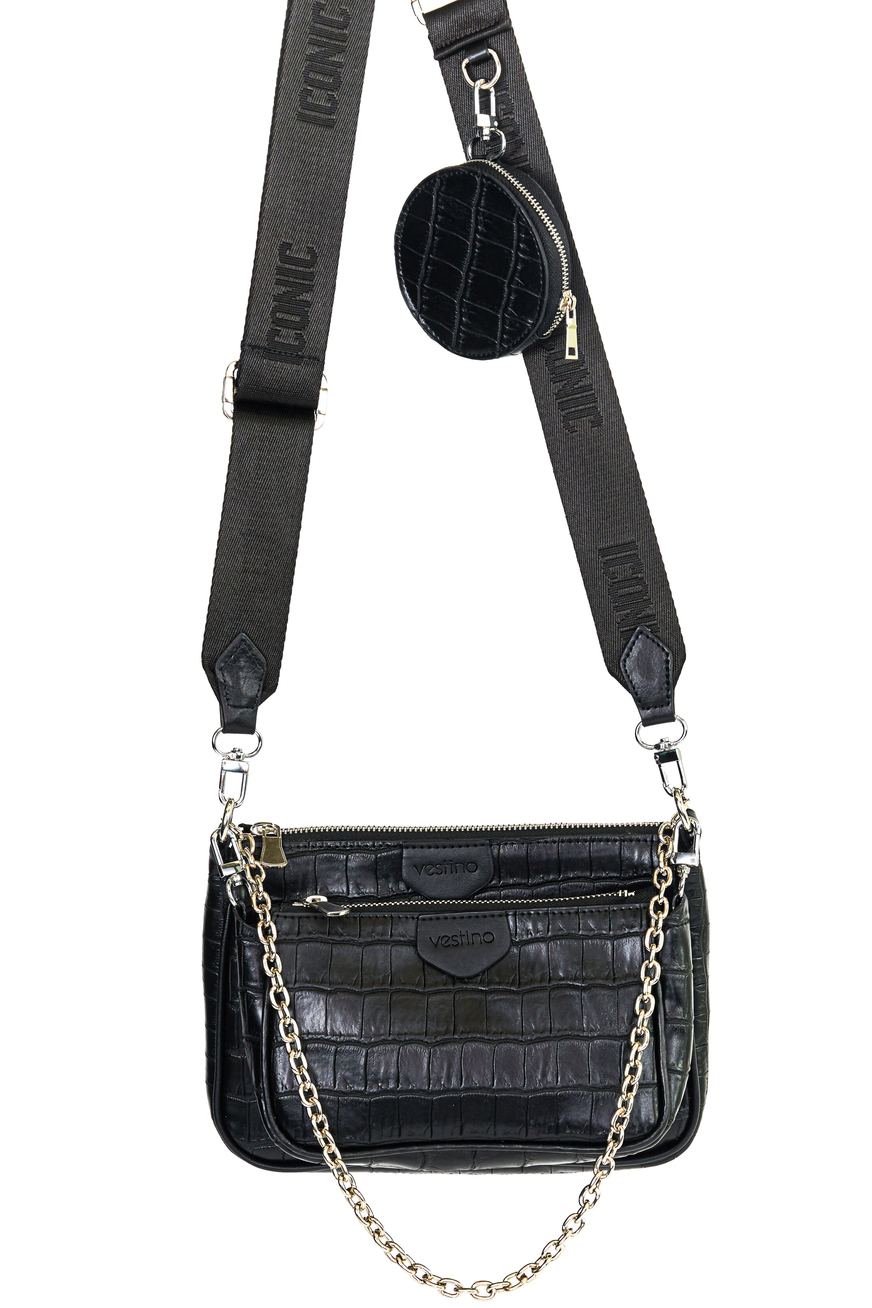 Vestino Damen Schultertasche Multi Tasche 3 Teilig Kroko Mit Nylonband Ebay